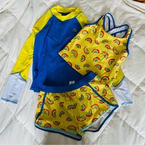 L.L. Bean Swim Set size 8 - Rash guard, Tankini, Shorts Rainbow Print